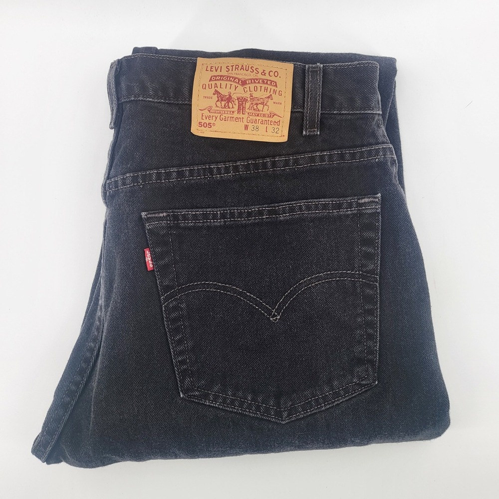 Levi's 505 Regular Fit Straight Leg Black Jeans Men's W38 X L32